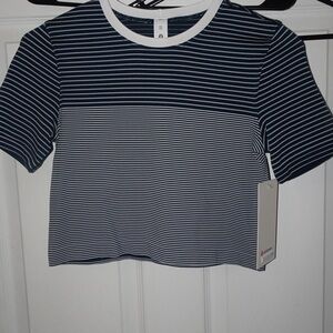 Lululemon Athletica Navy and White Striped Crop Top